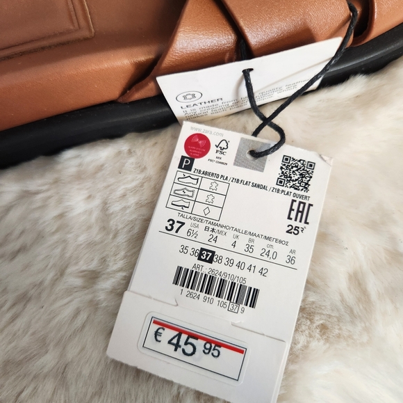 Zara Low Heeled Crossed Brown Leather Straps NWT Womens US 6.5 - Picture 3 of 7